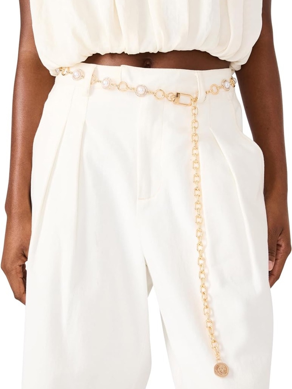 Anne Klein Gold Adjustable Chain Belt with Pearl Accent